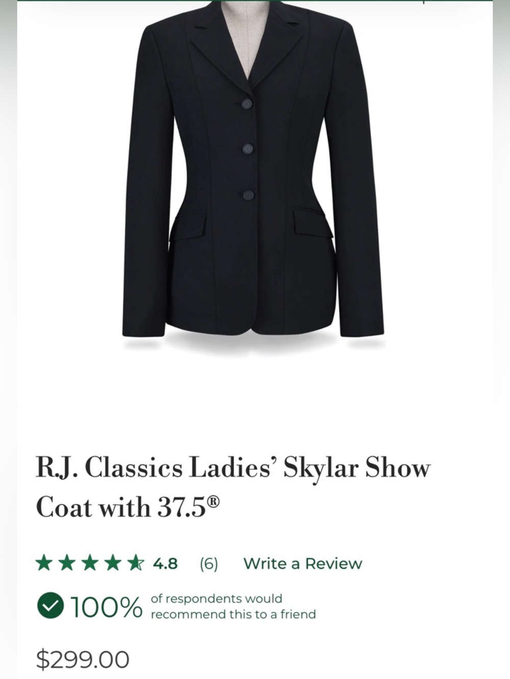 RJ Classic Ladies' Skylar Show Coat - Black